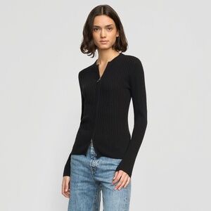 Modern Citizen Kayla Ribbed Two-Way Zip Sweater Size SBlack / S